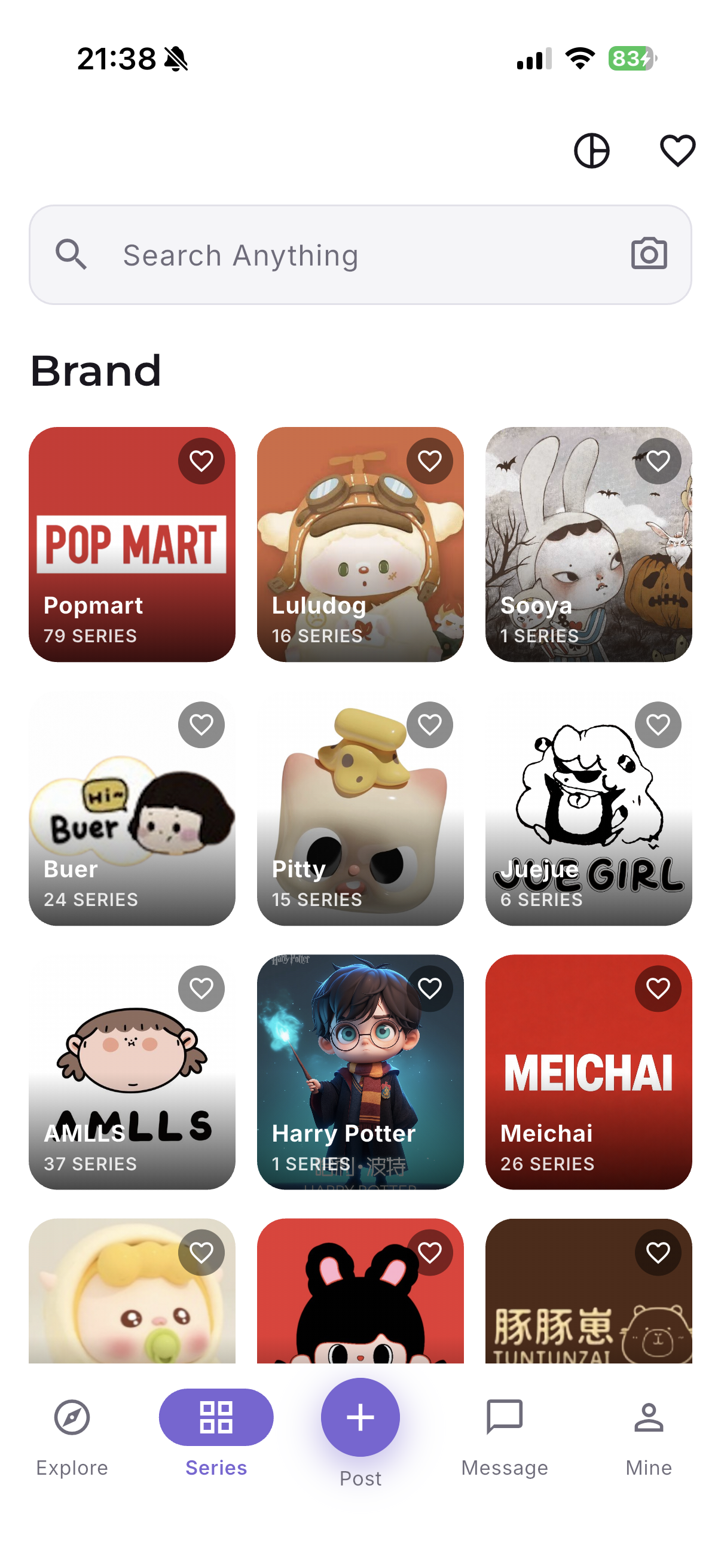 Toy Hub Series screen — browse and follow toy brands and series